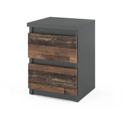 Produktbild von STIV Möbel | Nachttisch Grau Matt/Old Style Holzdekor 30x30x40 cm | 2 Schubladen | Industrial Design | Kompakter Nachtschrank Vintage