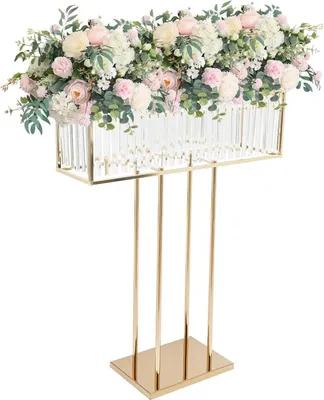 Immagine prodotto di Decorazioni per matrimoni - Portafiori e vaso in cristallo - Altezza 89 cm - Struttura in metallo - Centrotavola per matrimoni/banchetti - Oro