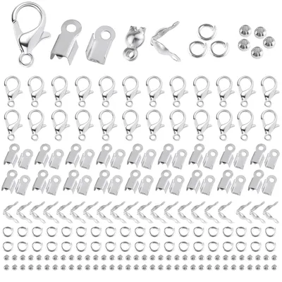 Image de Kit d'accessoires pour bijoux, 1150 pièces, fermoirs argentés, pour bracelets et colliers