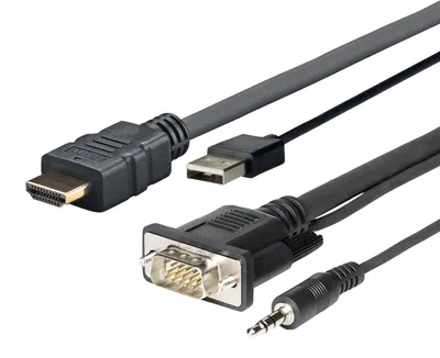 Produktbild von Vivolink PROHDMIMVGA1, 1 m, HDMI + VGA (D-Sub) + USB Type-A + 3.5mm, Stecker, Stecker, Gerade, Gerade