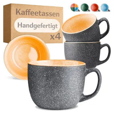 Produktbild von Cosumy Kaffeetassen 4er Set aus Keramik - 350ml – 𝗗𝗶𝗰𝗸𝘄𝗮𝗻𝗱𝗶𝗴𝗲𝘀 Steingut, Tassen mit Handgefertigter Reaktiver Glasur - Hält Lange Warm (Gelb)