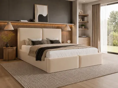 Produktbild von Emlar Polsterbett Estelle 140x200 cm - Designerbett mit Bettkasten & Metalllattenrost - Velvet-Stoff - Doppelbett mit Stauraum Beige (Magic Velvet 2250)