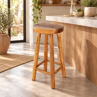 Produktbild von Teak Barhocker BARRA H75cm Natural Massivholz Handarbeit