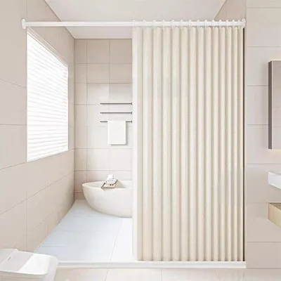 Productafbeelding van Magnetische douchegordijn, 100 x 200 cm – opvouwbaar, waterdicht polyester + haken (beige)