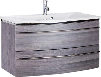 Produktbild von Marlin Badmöbel-Set 3040 BxHxT 92,4 x 90 x 48 cm Frontfarbe kastanie graphit mit Waschtisch Mineralmarmor weiß Griff chr