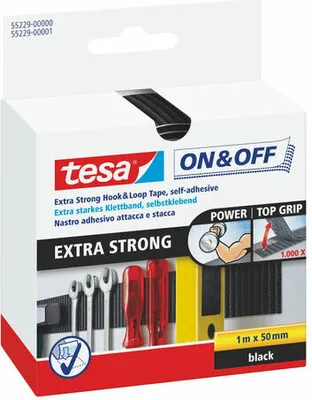 Produktbild von 3x TESA On & Off Klettband Klettverschluss EXTRA STARK 100cm x 50mm schwarz