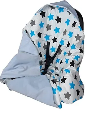 Produktbild von Einschlagdecke Kuscheldecke Babyschale für Kindersitz oder Kinderwagen doppelseitig  90x90 cm (Blau Sterne)