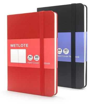 Image de Cahier A6, format 9x14 cm, couverture rigide, quadrillé, lot de 2, couleur noire et rouge, 74 feuilles, grammage 80 g/m²
