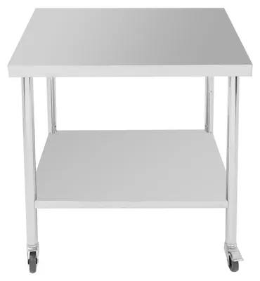 Produktbild von Arbeitstisch - Zweistöckige Arbeitsbank - 76 x 60 x 85 cm - Edelstahl 201 - 4 Rollen - 2 Rollen mit Bremse - Maximale Belastung 300 kg - Poliert