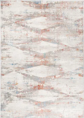 A top-down view of a rug with a geometric pattern.