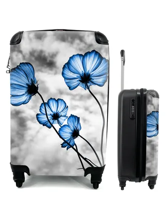 Produktbild von MuchoWow® Koffer Handgepäck Trolley Rollkoffer Kleine Reisekoffer mit 4 Rollen - Blumen - Blau - Schwarz - Weiß - Cabin Size < 55x40x23 cm & 55x40x20 cm - Fotokoffer - Kabinenkoffer - Boardgepäck - Reise-Box - Reisekoffer - Reisegepäck - Koffer mit Bild - Trolley für Kinder
