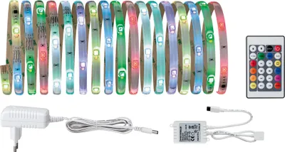 Produktbild von Paulmann Farbwechsel  LED Stripe Set 4,8m RGB + Warmweiß 18,8W 230/12V 12V Lichterkette mit Fernbedienung, Flexibel LED Schlafzimmer, TV