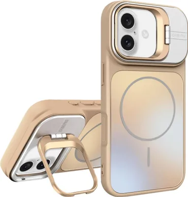 Imagen del producto de Funda de TPU para Apple iPhone 17 con acabado mate, compatible con MagSafe y con soporte para anillo, color dorado