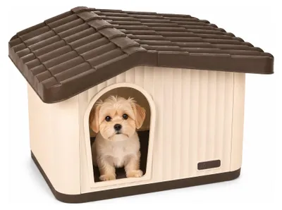 Productafbeelding van VOUNOT® Kattenhuis & Hondenhuis met schuin dak, 60 x 51 x 41 cm, beige/bruin