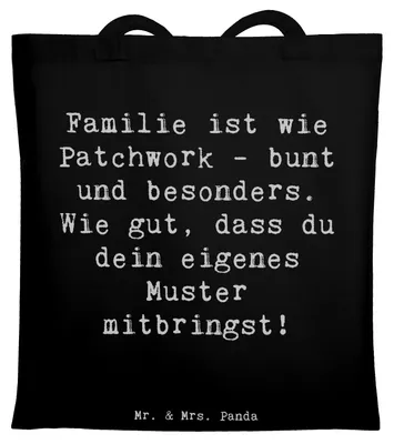 Produktbild von Mr. & Mrs. Panda Tote Bag Spruch Adoptivkind Patchworkfamilie - Schwarz - Geschenk, umhängebeutel, Beutel, Familienbande, Schultasche, Tasche, Laptoptasche, Familie