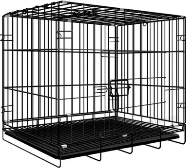 Obrázek produktu pro Klec pro domácí mazlíčky – skládací kovová klec pro psy/kočky – nepropustná podložka – odolná ocel – výcvik a přeprava – černá