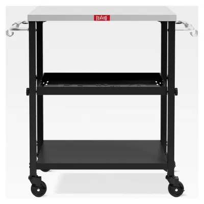 Produktbild von Rollbarer 3-stöckiger verstellbarer Pizzaofen-Tisch und Lebensmittelzubereitungstisch für Innen- und Außenbereich, multifunktional, mit vier Rädern, L 86 x B 40 x H 84 cm