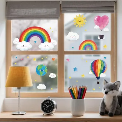 Produktbild von Fensterbilder Regenbogen Heißluftballon doppelseitig 120 x 30 cm 1 Bogen