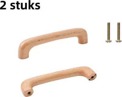 Image de Poignée en bois massif - Poignée simple pour portes d'armoires - Pour portes d'armoires et cuisines - Entraxe de 128 mm - Partie centrale ronde en hêtre - Vis fournies - Couleur bois naturel.