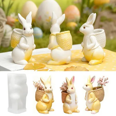 Image de Moule en silicone pour lapin de Pâques, idéal pour couler du plâtre et de la résine, parfait pour des créations de printemps et des projets de bricolage
