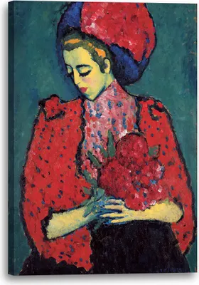 Produktbild von Leinwandbild (60x80cm): Alexej von Jawlensky - Junge Frau mit Pfingstrose, echter Holz-Keilrahmen inkl. Aufhänger, handgefertigt in Deutschland