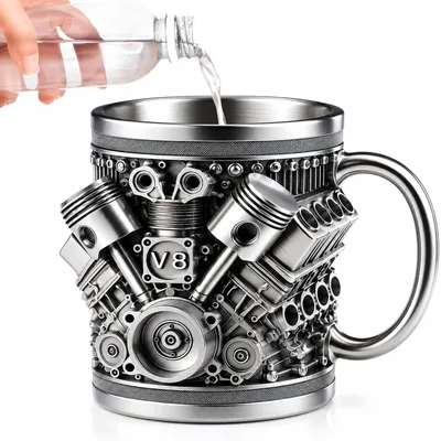 V8-Motorbecher aus Edelstahl, 300 ml, isoliert, auslaufsicher