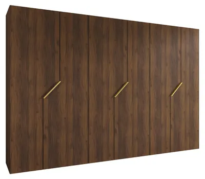 Produktbild von MEBLE KRYSPOL Schrank 300x202x52 cm mit Kleiderstange, 6xTür, ANDREW, Warmia-Nuss, Griff Gold