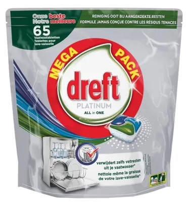 Produktbild von Dreft Platinum Allin1 – 65 Tabletten – Original-Geschirrspültabs