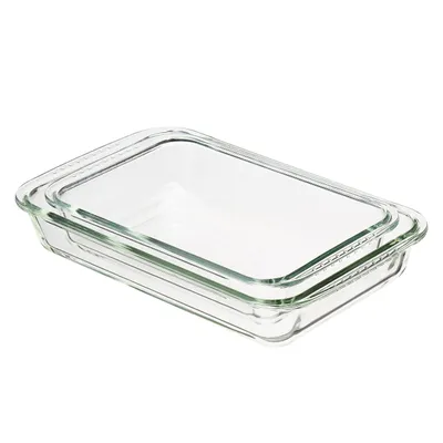 Immagine prodotto di A. Set di 2 teglie rettangolari in vetro resistenti al forno, ideali per lasagne e sformati (capacità: 3 litri e...)