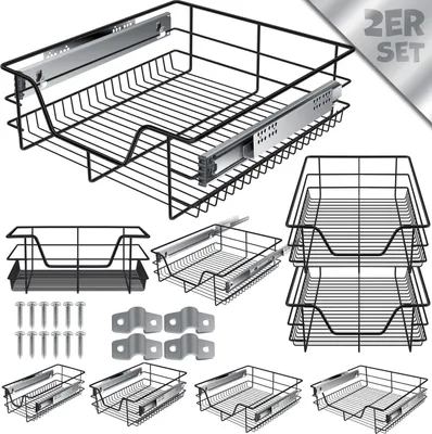 Produktbild von KESSER® Teleskopschublade  Küchenschublade  Küchenschrank  Korbauszug  Schrankauszug  Vollauszug  Schublade, Schwarz, 2x 50cm