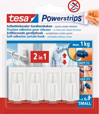 Produktbild von tesa Haken Gardinenstange Gardinenhaken Aufhängung für Gardinen selbstklebend