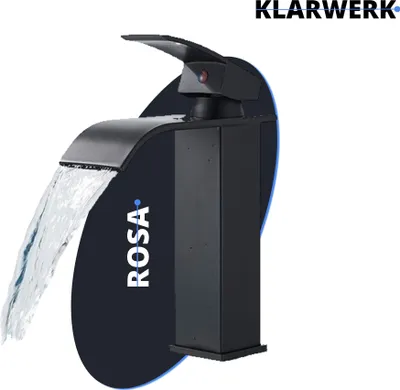 Produktbild von ROSA | Premium Hotel Wasserfall Badarmatur Schwarz | Gastronomie Edelstahl Mischbatterie Waschbecken | Design Wasserhahn eckig