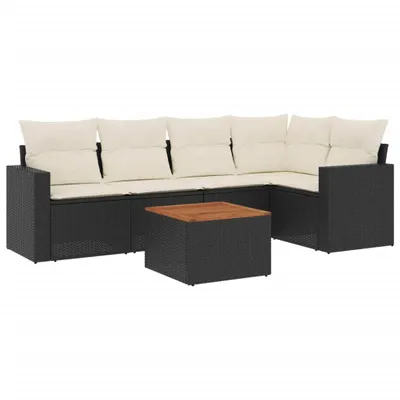 Produktbild von 6-tlg. Garten-Sofagarnitur mit Kissen Schwarz Poly Rattan