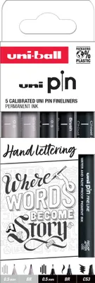 Productafbeelding van uni-ball Fineliner PIN "Hand Lettering", set van 5 stuks