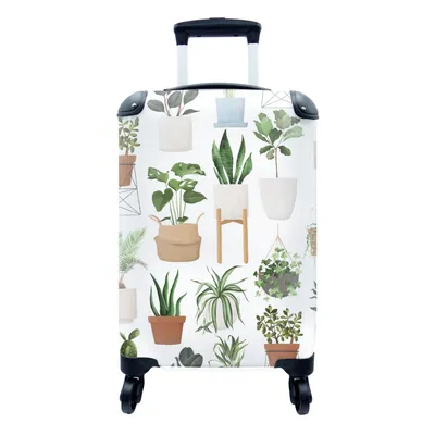 Produktbild von MuchoWow® Koffer Handgepäck Trolley Rollkoffer Kleine Reisekoffer mit 4 Rollen - Pflanzen - Blumentopf - Weiß - Cabin Size < 55x40x23 cm & 55x40x20 cm - Fotokoffer - Kabinenkoffer - Boardgepäck - Reise-Box - Reisekoffer - Reisegepäck - Koffer mit Bild - Trolley für Kinder