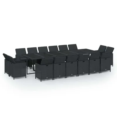Immagine prodotto di set da pranzo da giardino da 17 pezzi con cuscini in poly rattan nero
