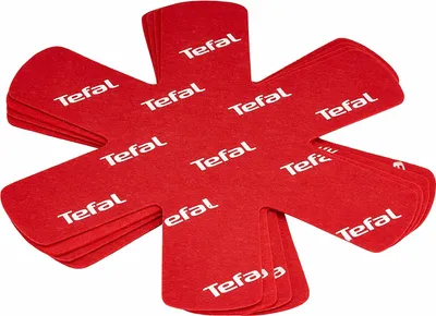 A stack of red Tefal pot and pan protectors.