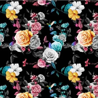 Produktbild von OUTDOOR DEKOSTOFFE OXFORD mit Motiv Rosen auf schwarzem I DR008