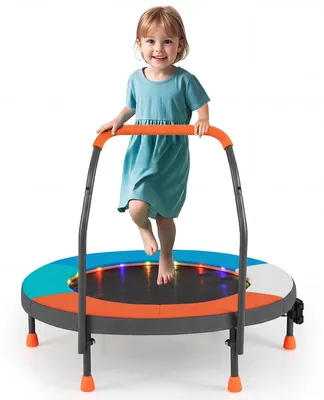 Zdjęcie produktu dla Trampolina dla dzieci COSTWAY Ø90 cm, minitrampolina z oświetleniem LED, trampolina fitness z uchwytem i torbą transportową, mała trampolina ogrodowa dla dzieci od 3 lat