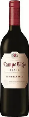 A bottle of Campo Viejo Tempranillo wine.