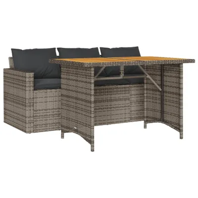 Produktbild von 2-tlg. Garten-Essgruppe mit Kissen Grau Poly Rattan