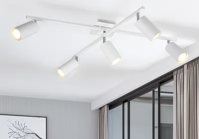 Produktbild von LED Strahler für Innen, Wohnzimmerleuchte mit 5 schwenkbaren Deckenspots in Weiß
