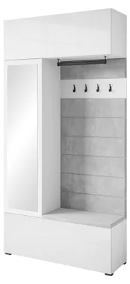 Image de Panneau mural pour entrée avec miroir et revêtement KALIXA - blanc / blanc brillant / gris