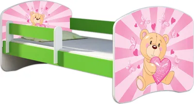 Produktbild von ACMA Jugendbett Kinderbett Junior-Bett Komplett-Set mit Matratze Lattenrost und Rausfallschutz Grün 10 Teddybär 140x70