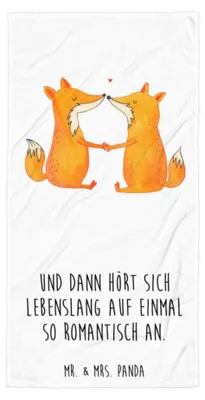 Produktbild von Mr. & Mrs. Panda Handtuch Füchse Liebe - Weiß - Geschenk, Strandtuch, Ehe, Badehandtuch, Reisehandtuch, Freundin, Großes, Fuchs, Ehefrau, Badelaken, Partner