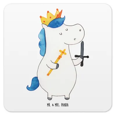 Produktbild von Mr. & Mrs. Panda Tischuntersetzer Einhorn König mit Schwert 6er Set - Weiß - Geschenk, Mittelalter, Glas-Untersetzer, Einhörner, Tassenuntersetzer, Unicorn, Coaster