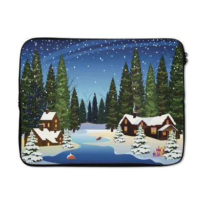 Produktbild von MuchoWow® Laptop Hülle 15 Zoll Eine Illustration eines verschneiten Waldes bei Nacht Laptoptasche - Laptoptasche - Sleeve - Rundum-Schutz