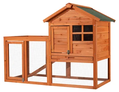Produktbild von Wiltec Hasenstall 1220 x 630 x 920 mm mit Freilaufgehege und erhöhtem Unterschlupf aus Fichtenholz, Kaninchenkäfig mit 2 Etagen, Kleintierstall