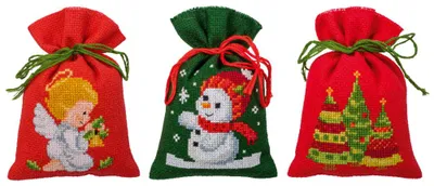 Imagen del producto de Kit de bordado Vervaco "Set de Navidad de 3", con bolsitas de hierbas. Set de 3, 8x12 cm