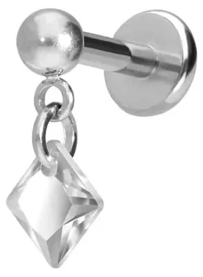 Produktbild von Ohrpiercing, Nasenpiercing Titan Labret mit Push Fit KRISTALLQUADRAT Silber Stablänge: 6mm | Stabstärke: 1,2mm